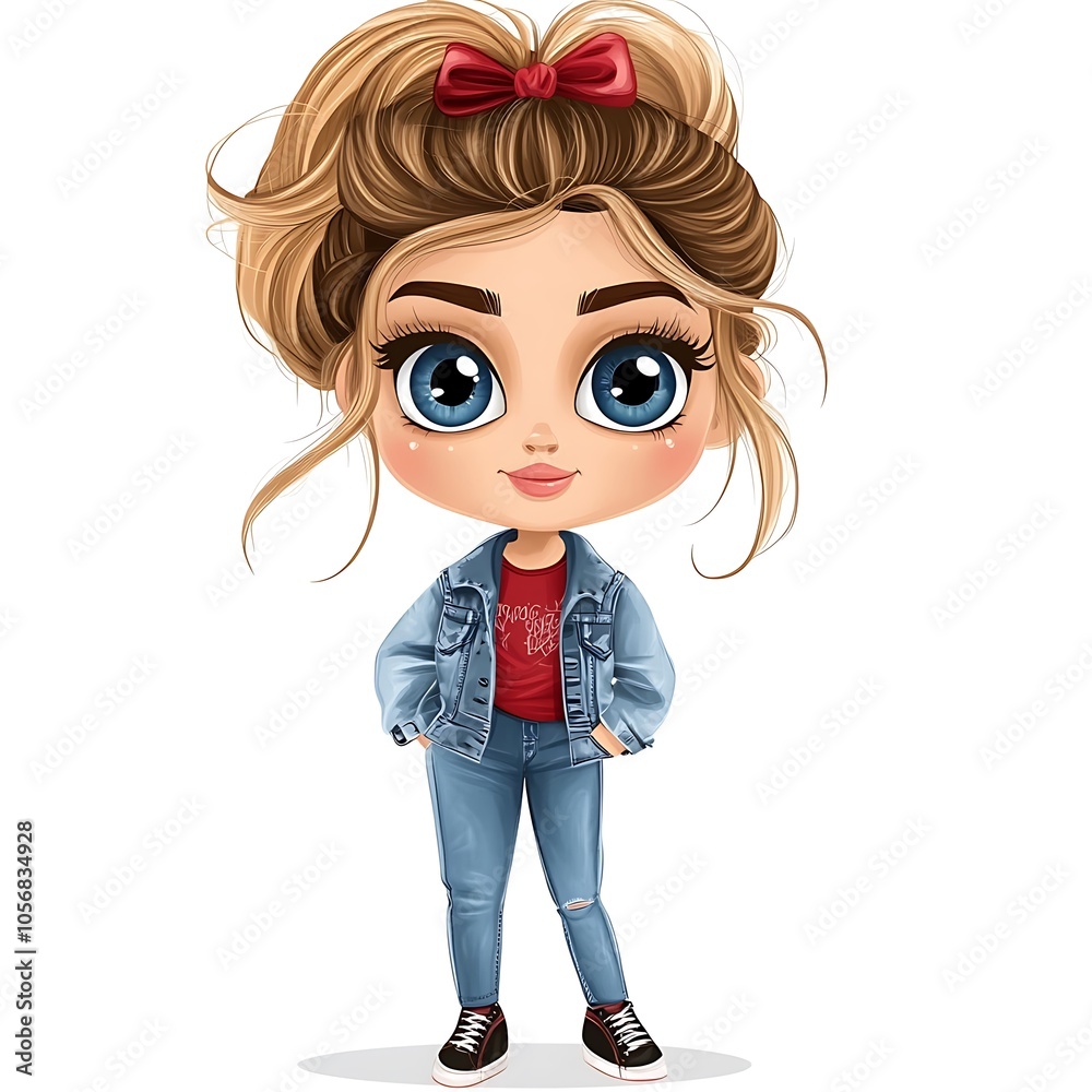 Cartoon girl winking playfully in a fashionable floral dress on a white background. Cartoon girl winking playfully in a fashionable floral dress on a white background.