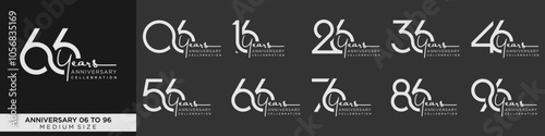 collection anniversary 16 to 96 year, creative number design vector illustration.