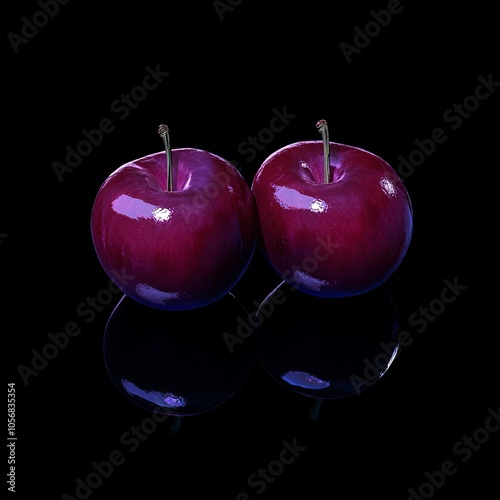 Plums pair on black glass. photo