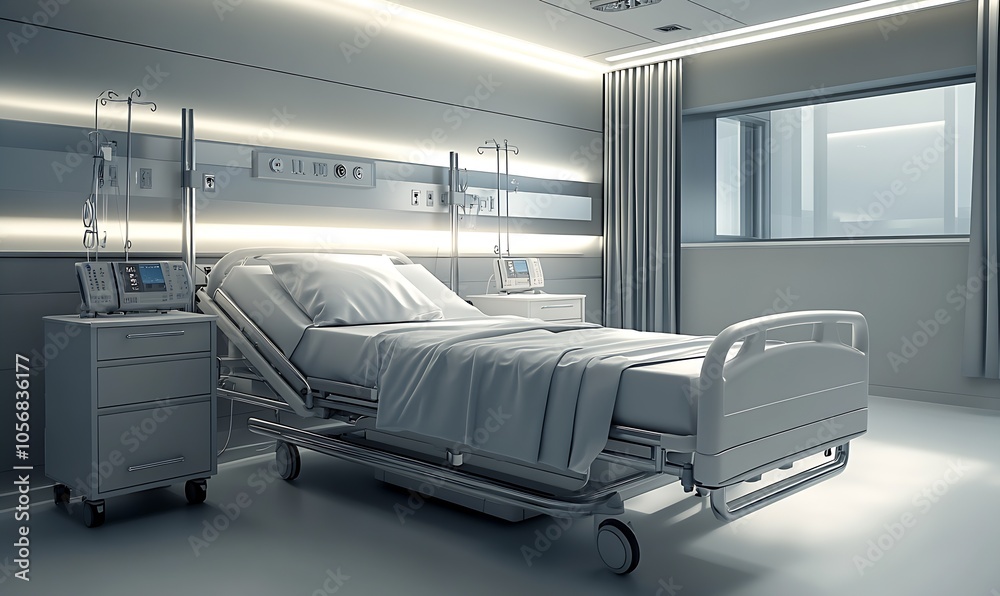 Fototapeta premium Contemporary Hospital Room with State-of-the-Art Medical Equipment : Generative AI
