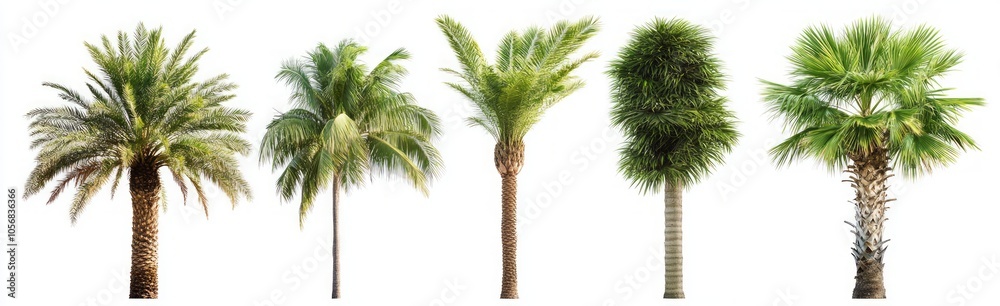 Obraz premium Variety of Palm Trees Isolated on White Background