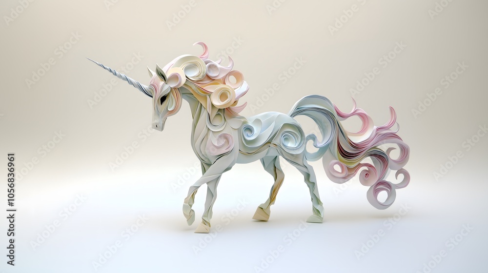Fototapeta premium colorful origami paper sculpture of a unicorn , unicorn paper toy