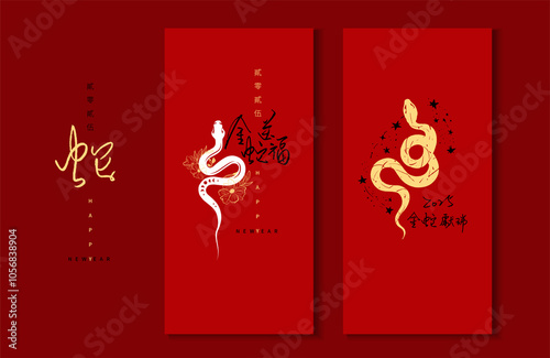 Chinese calligraphy. Translation: 2025 Happy Snake New Year. Vector illustration. No.K