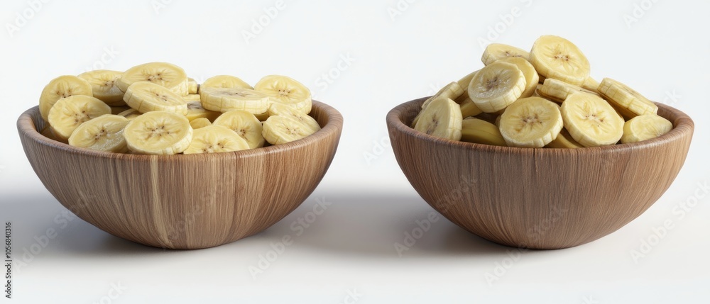 Banana Slices in Wooden Bowl