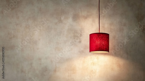 Wallpaper Mural Red pendant lamp in minimal style, subtly illuminated, suspended against a soft, off-white wall; simplicity at its finest. Torontodigital.ca