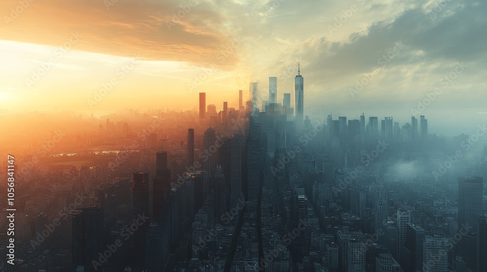 A Split Cityscape with Golden and Gray Skies A Split Cityscape with Golden and Gray Skies