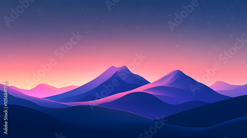 Abstract mountain silhouette under a starry sky.