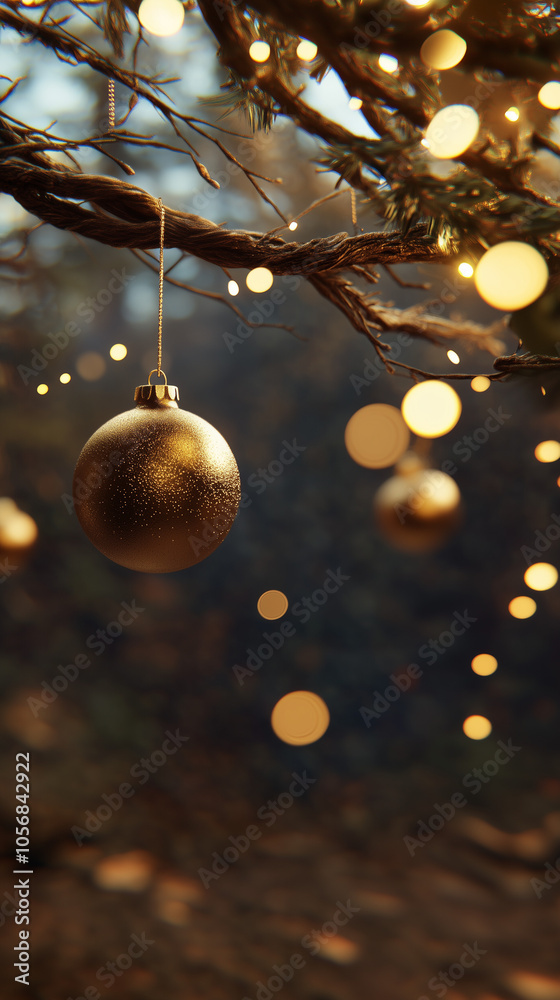 Golden Christmas tree balls on a tree. New Year festive background with Christmas tree balls. Golden Christmas tree balls on a tree. New Year festive background with Christmas tree balls.