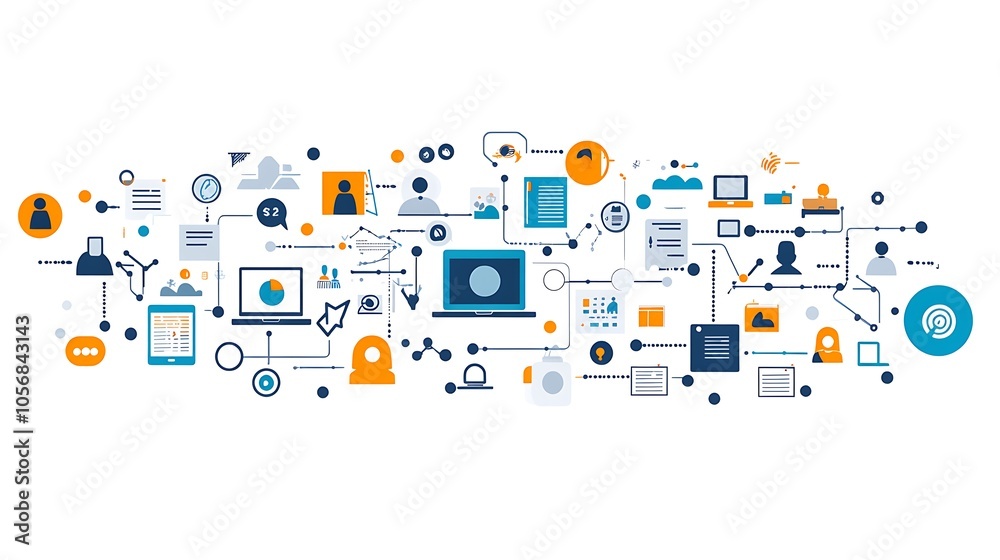 Flat illustration of an interconnected network technology Flat illustration of an interconnected network technology
