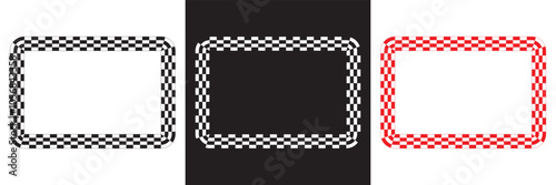 Checkers frame, border in line art style geometric seamless pattern.  isolated on white and black background. Vector illustration. EPS 10      