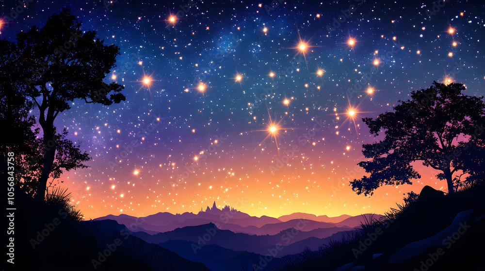 Abstract night sky with glowing stars. Abstract night sky with glowing stars.