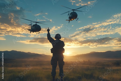 veteran Helicopter in Flight with Pilot and Background 