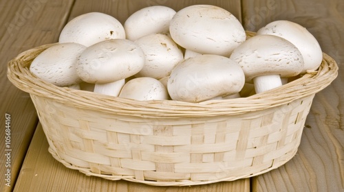 Basket of freshly foraged mushrooms on rustic wooden table, autumn harvest bounty