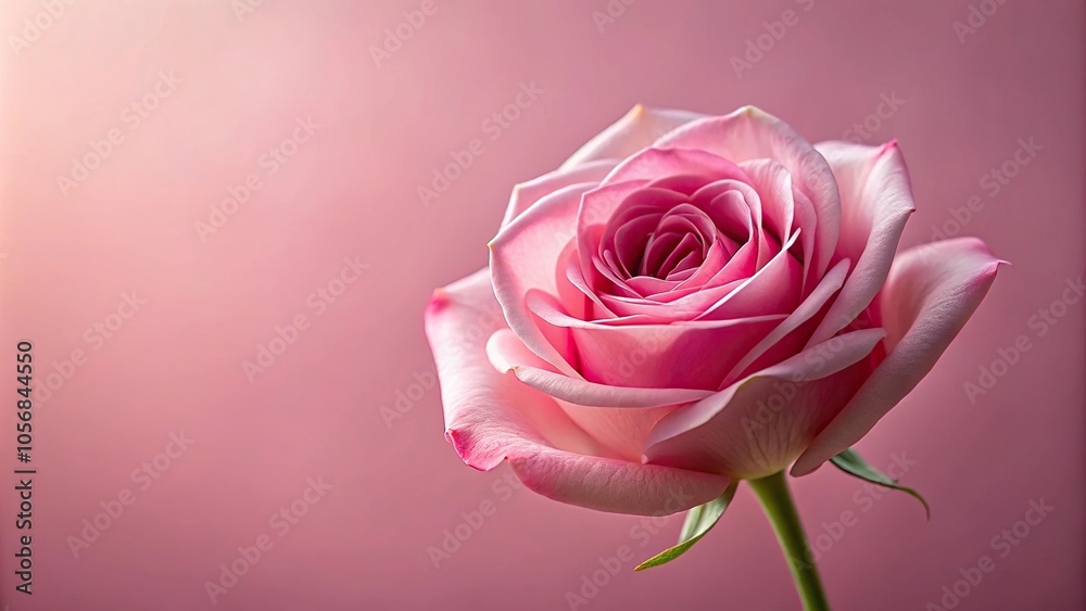 Fototapeta premium Close-up of a pink rose in full bloom against a soft pink background, beautiful blooms, rose bouquet, romantic flowers