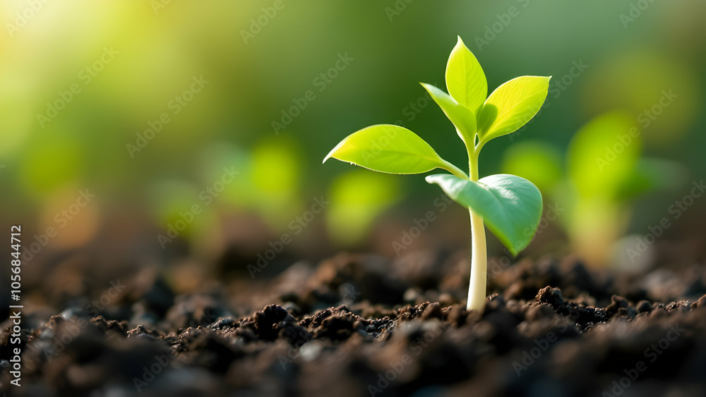 Fresh Green Sprout Emerging from Rich Soil