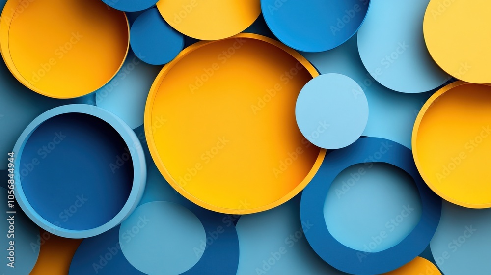 Colorful abstract background with overlapping blue and yellow circular shapes Colorful abstract background with overlapping blue and yellow circular shapes