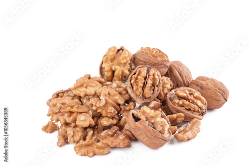 walnut and leaves isolated on white background