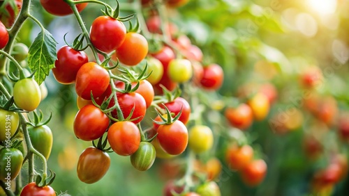 Cherry tomatoes ripening on the vine in a garden