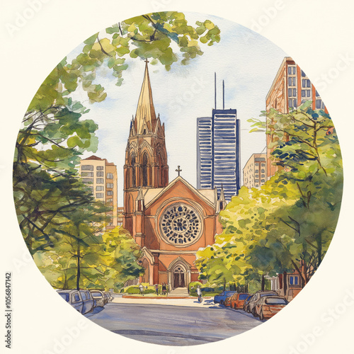 Trinity Church in Boston. Trinity Church in Boston hand-drawn comic illustration. Vector doodle style cartoon illustration photo