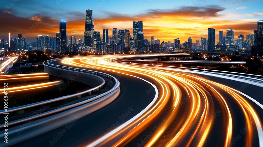 Fototapeta premium Cityscape Night Freeway Light Trails Abstract Background