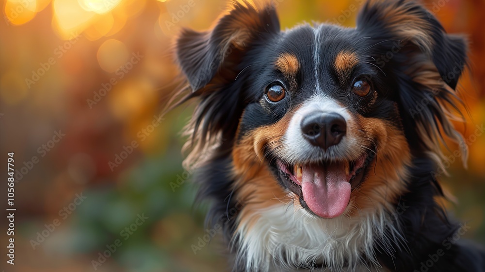 Cute Dog Portrait: Smiling Canine with Warm Autumn Colors Cute Dog Portrait: Smiling Canine with Warm Autumn Colors