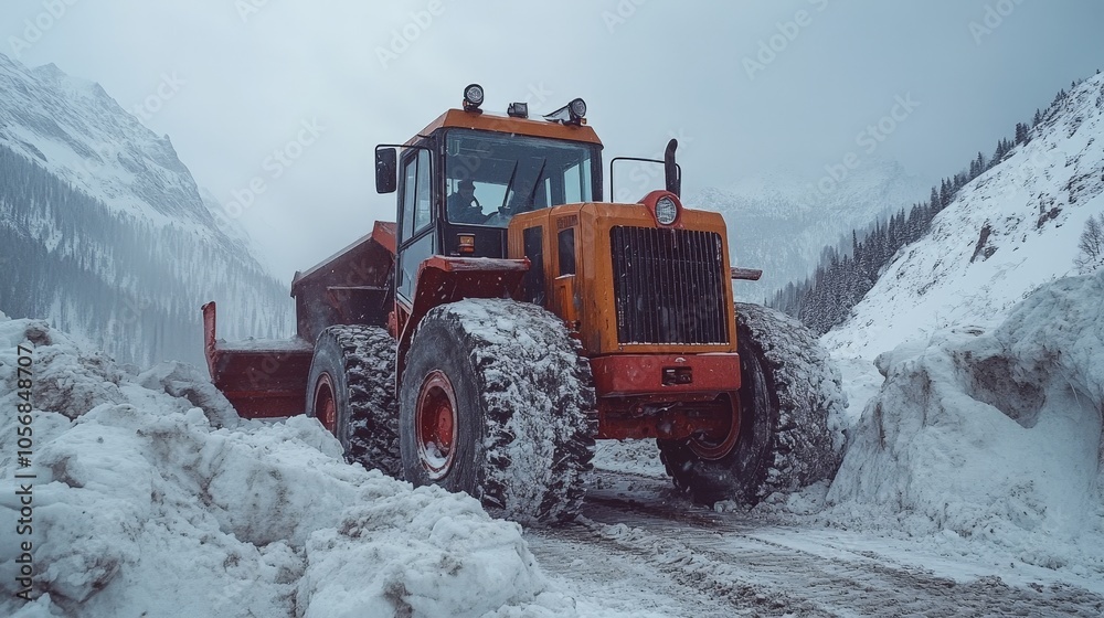 Heavy Loader Removing Snow in Mountain City After Heavy Snowfall Heavy Loader Removing Snow in Mountain City After Heavy Snowfall