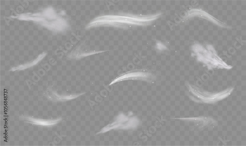 Snow and wind on a transparent background. White gradient decorative element.vector illustration. winter and snow with fog. wind and fog.