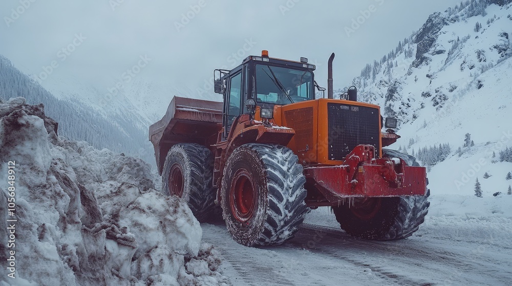 Heavy Loader Removing Snow in Mountain City After Heavy Snowfall Heavy Loader Removing Snow in Mountain City After Heavy Snowfall