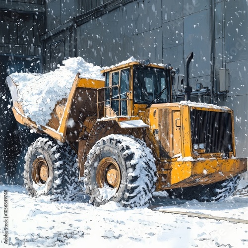 Heavy Loader Removing Snow in Mountain City After Heavy Snowfall