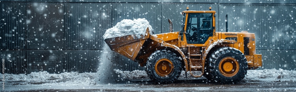 Heavy Loader Removing Snow in Mountain City After Heavy Snowfall