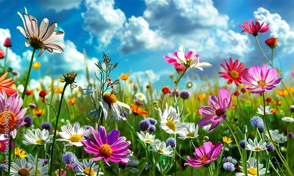 A vibrant field of colorful flowers under a bright sky, evoking a sense of tranquility and beauty. A vibrant field of colorful flowers under a bright sky, evoking a sense of tranquility and beauty.
