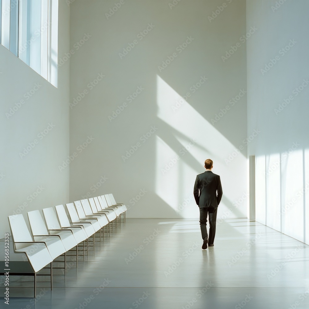 Fototapeta premium Man walks in white waiting room