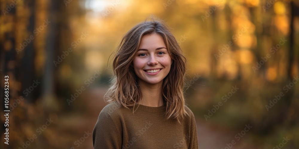 Polish Young Woman with a Gentle Smile Enjoying a Scenic Autumn Landscape in Nature Polish Young Woman with a Gentle Smile Enjoying a Scenic Autumn Landscape in Nature