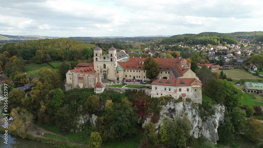 Fototapeta premium Scenic aerial of Tyniec Abbey and river