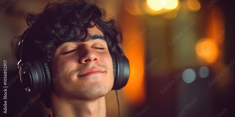 Young Mexican Man Immersed in Music Enjoying the Vibes Through Headphones with Closed Eyes Young Mexican Man Immersed in Music Enjoying the Vibes Through Headphones with Closed Eyes