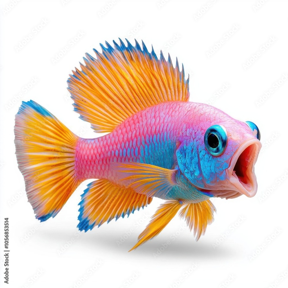 A photostock of a colorful tropical fish on a white background, exotic and vibrant. A photostock of a colorful tropical fish on a white background, exotic and vibrant.