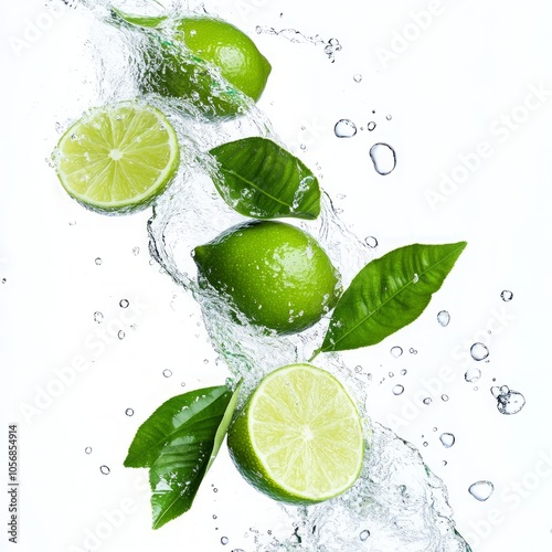 Fresh Limes in Water Splash