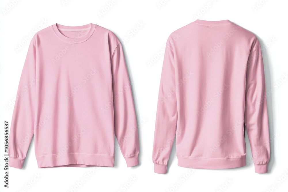 Pink long sleeve unisex sweatshirt front and back view on white background Pink long sleeve unisex sweatshirt front and back view on white background
