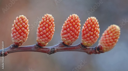 Five Red-Orange Buds on a Branch photo