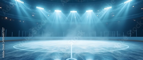 Professional ice rink, sports arena. Stadium with floodlights. Ice background. photo