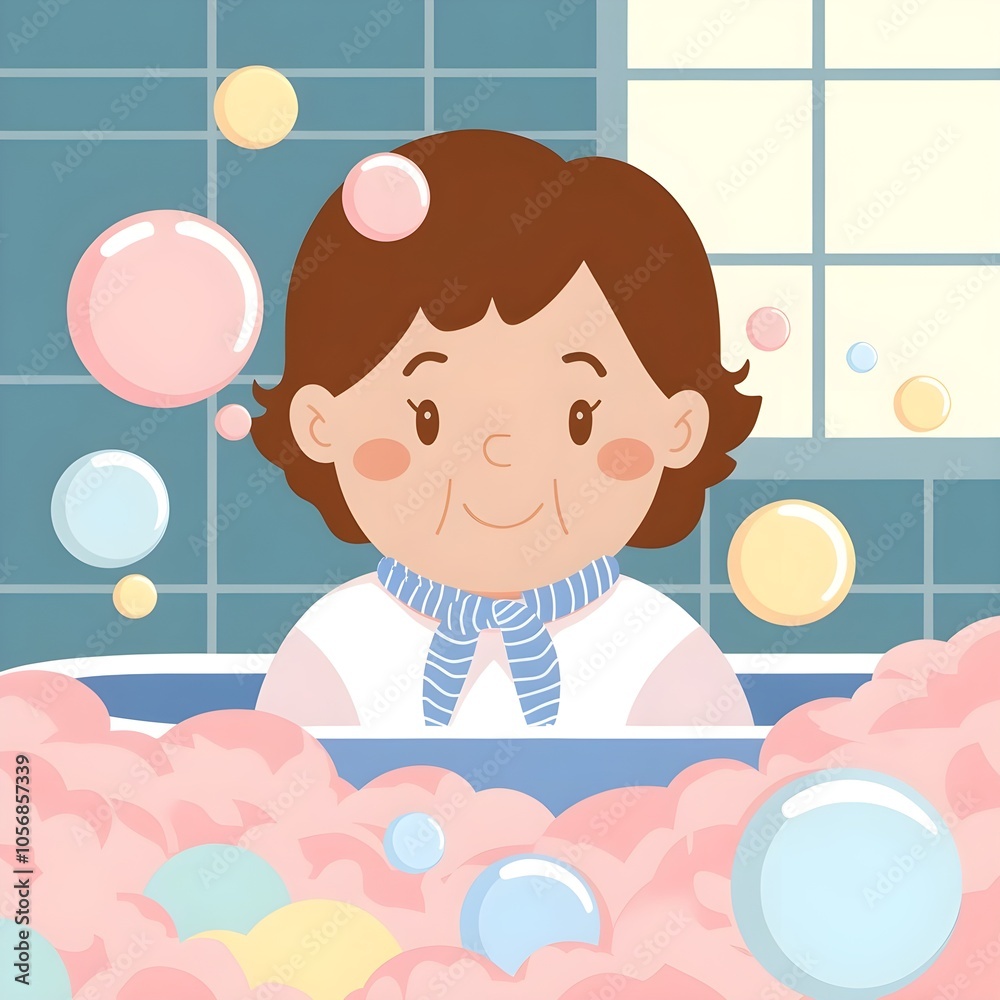 A pastel-colored illustration of a woman in a bathtub, logo work art illustration vector cartoon A pastel-colored illustration of a woman in a bathtub, logo work art illustration vector cartoon