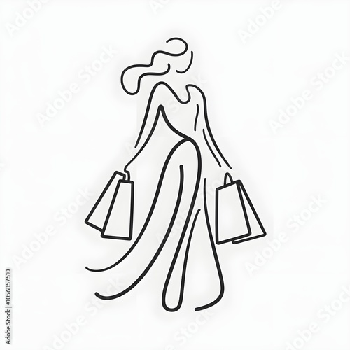 logo clipart bundle, simple line logo of a woman with her shopping bags, minimalism