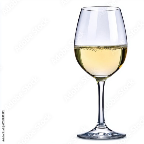 A photostock of a glass of white wine on a white background, elegant and refined.