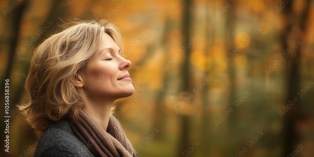 Canadian Woman Embracing Nature and Fresh Air in a Tranquil Forest Setting Canadian Woman Embracing Nature and Fresh Air in a Tranquil Forest Setting