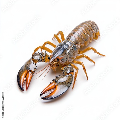 A photostock of a lobster on a white background, luxurious and detailed. photo