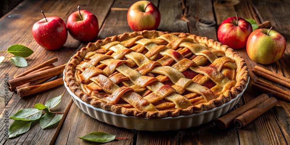 Delicious homemade apple pie on a rustic wooden table, pie, dessert, baked, sweet, pastry, food, slice, golden, crust Delicious homemade apple pie on a rustic wooden table, pie, dessert, baked, sweet, pastry, food, slice, golden, crust