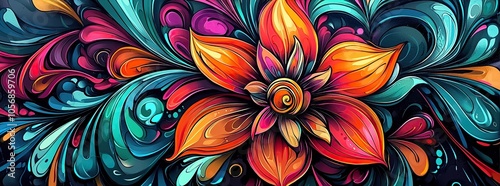 Abstract flower art with vibrant colors and swirling patterns.