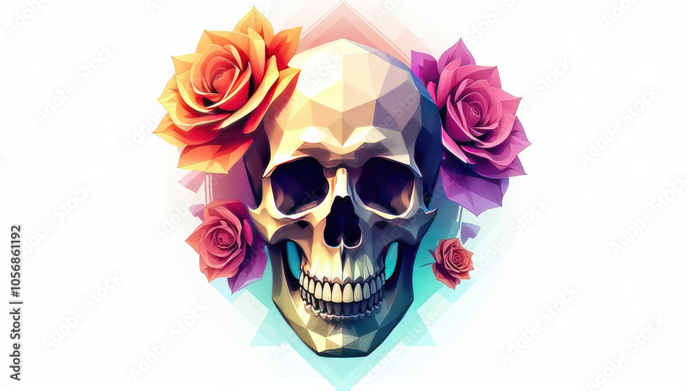 Skull and Roses Tattoo - Geometric Skull with Roses Skull and Roses Tattoo - Geometric Skull with Roses