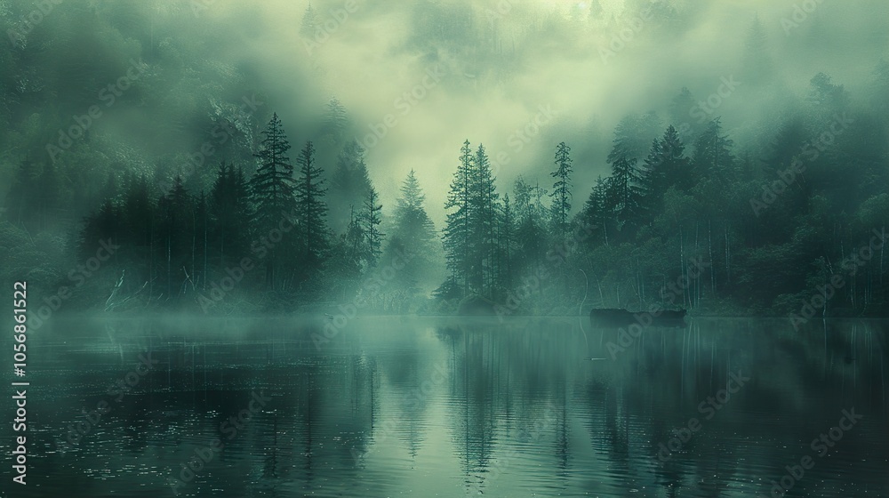 Enchanted Forest Lake: A Misty and Serene Landscape Enchanted Forest Lake: A Misty and Serene Landscape