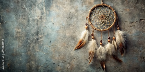 Handmade dreamcatcher with feathers on textured background, handmade, dreamcatcher, feathers, textured, boho, traditional